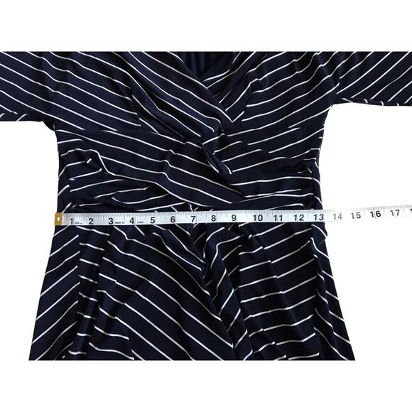 Lauren Ralph Lauren Dress Size 6 Blue White Striped 3/4 Sleeve V-Neck Faux Wrap - Picture 12 of 14